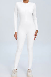 Women Zipper Long Sleeve Long Pants Nude Outfit Fitness Sports Tight Yoga Jumpsuit