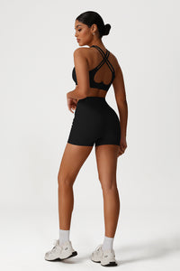 Women Cross Back Yoga Set: Removable Padding Sports Bra + High Waist Shorts