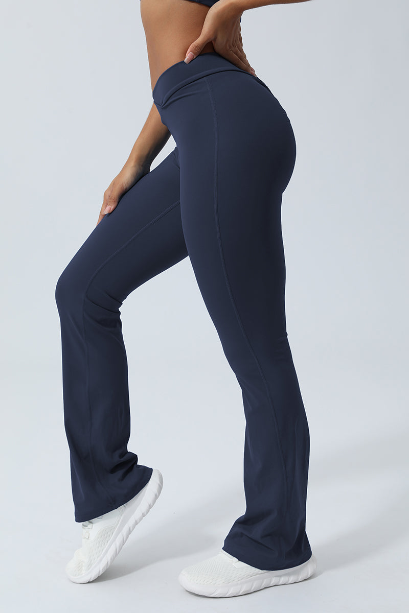 Women V Cross Waist Pleated Flare Yoga Pants