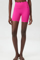 Women Wave-Edged High-Waist Quick-Dry Tight-Fit Yoga Cycling Mid-Length Sports Shorts