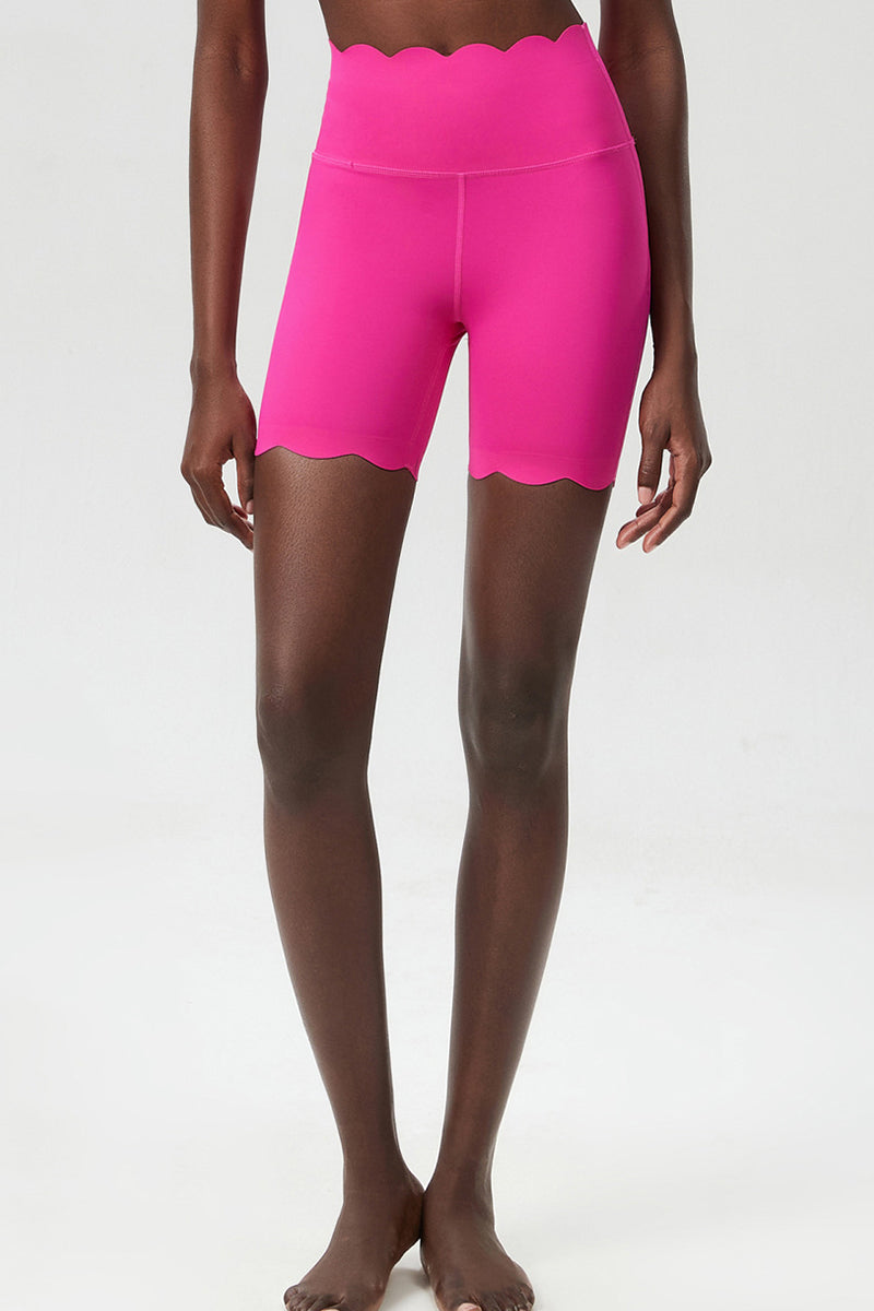Women Wave-Edged High-Waist Quick-Dry Tight-Fit Yoga Cycling Mid-Length Sports Shorts
