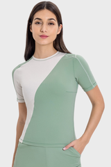 Women's Ribbed Yoga Tee - Color Block Cooling Slim Fit