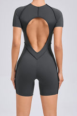 Women One-Piece Tight Short-Sleeved Hollow Back Stereo Beauty Fitness Yoga Sports Jumpsuit