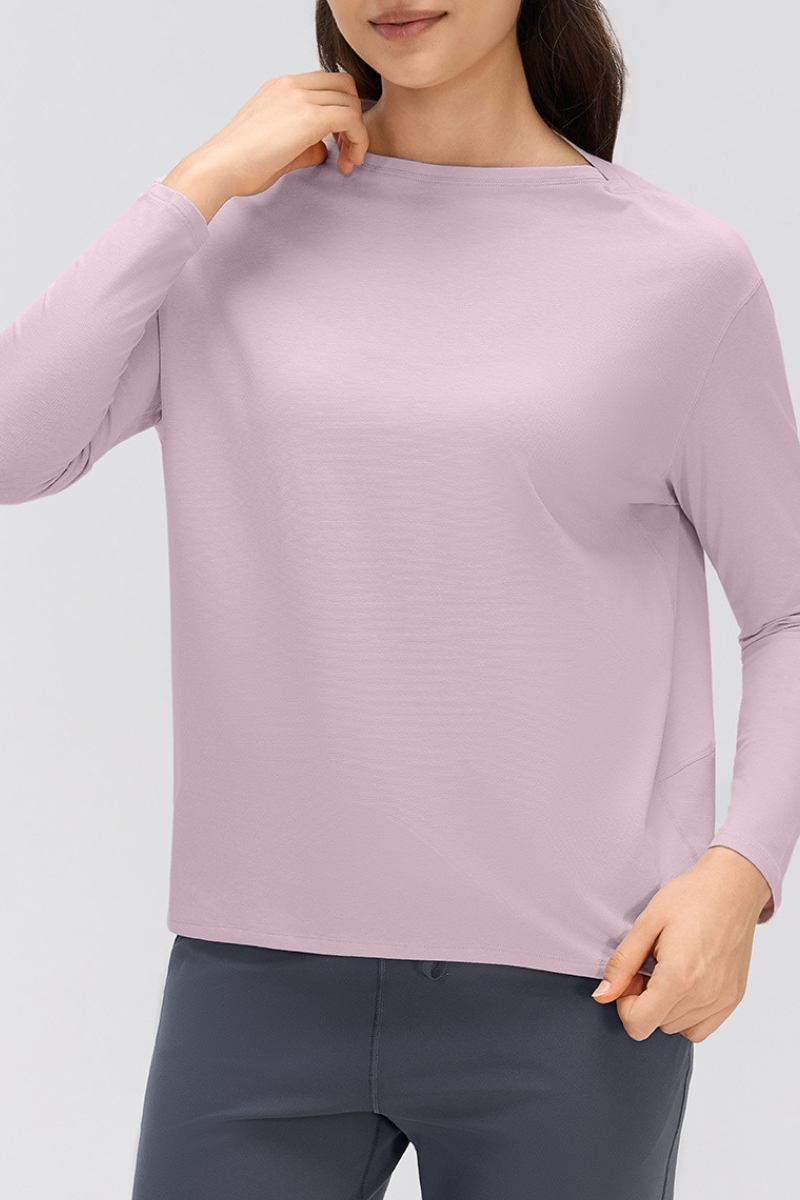 Women's Simple Boat Neck Long Sleeve T Shirt