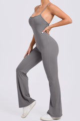 Women Adjustable Straps Flare Hollow Out Hip Lift Yoga Sports Fitness Bodysuit