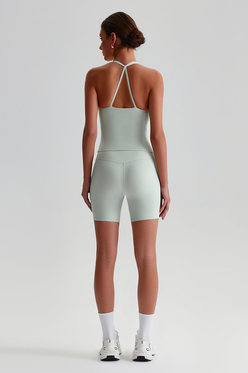 Women Solid Naked Sensation Yoga Set: High-Waisted Sculpting Shorts + Crisscross Back Support Bra