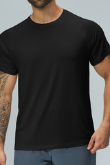 Men Raglan Crew Neck Sports Short Sleeve T Shirt