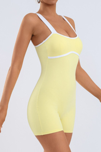 Women's Wide Strap Contrast Binding Fitted Romper with Short