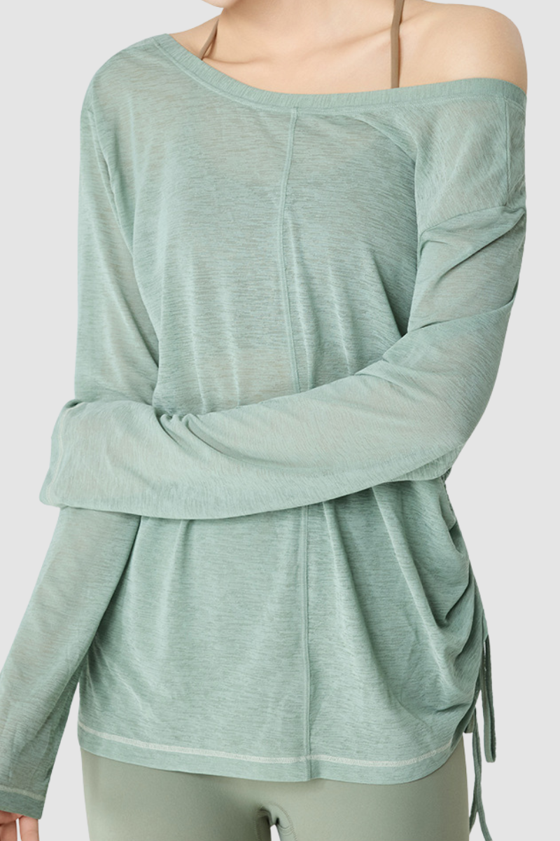 Women's Spring Lightweight Side Drawstring Long Sleeve Top
