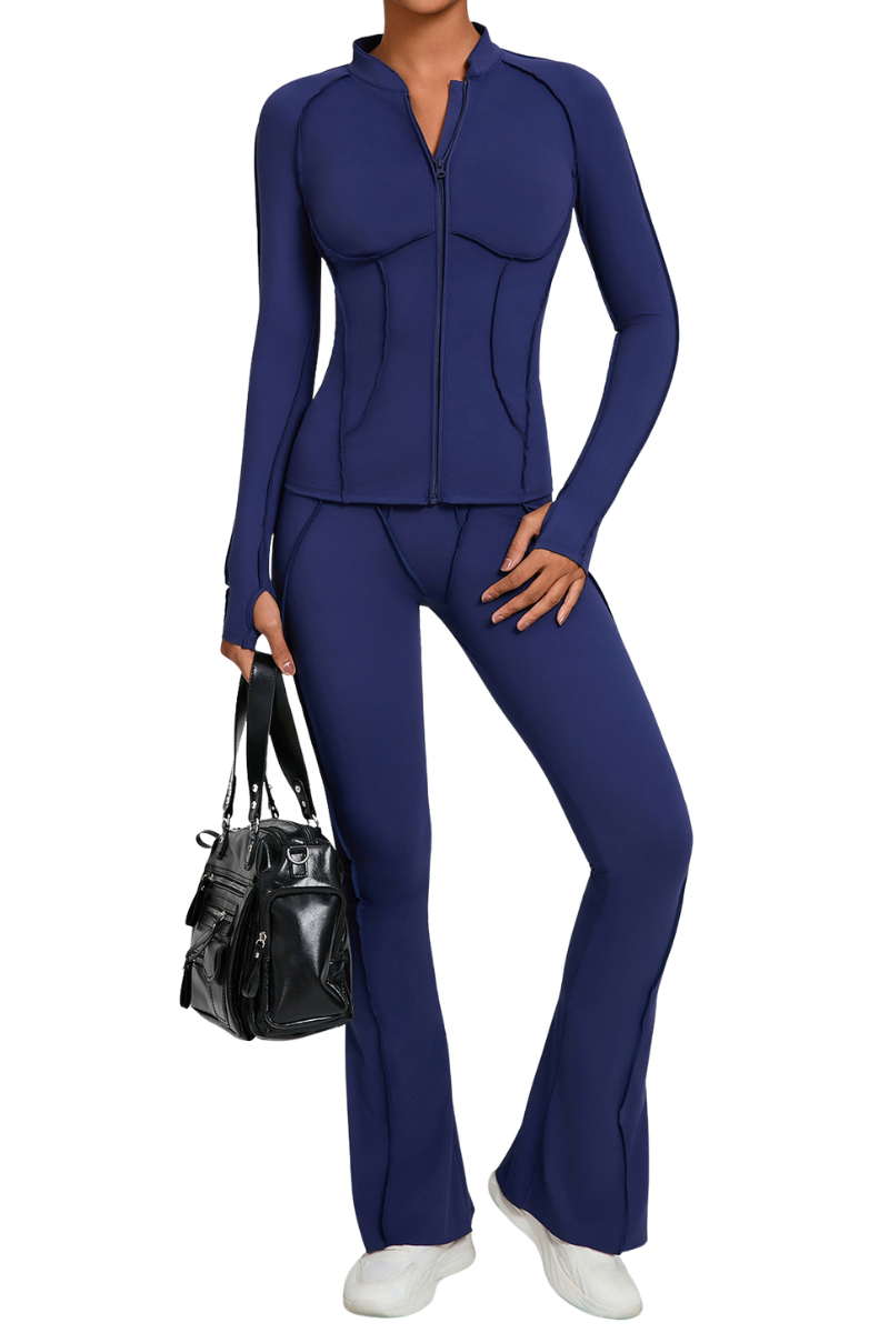 Versatile zipper-fastened matte-finish yoga three-piece set