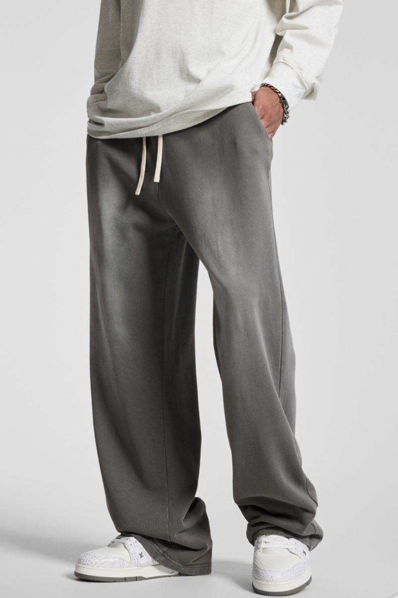 Rustic-style straight-leg long pants