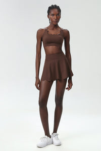 Women Wave Liquid Seamless Plus Size Quick-Dry Tennis Set - Scalloped Strappy Bra & A-Line Skirt