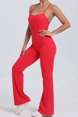 Women Adjustable Straps Flare Hollow Out Hip Lift Yoga Sports Fitness Bodysuit