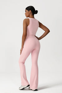 Women Naked Feel Yoga Set: V-Neck Tank + Flared Pants