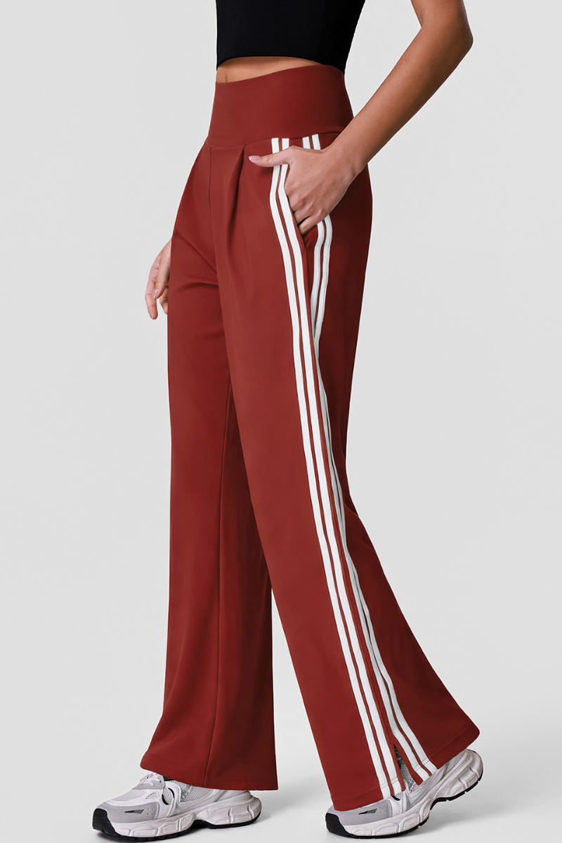 Women's Pleated Front Side-Stripe Wide-Leg Athletic Pants