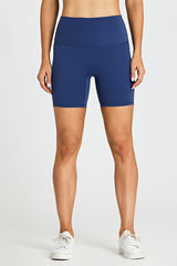 Solid High-Waisted Stretch Sports Shorts