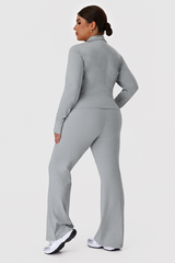 Plus Size Women's Two-Piece Set:Stand Collar Jacket Yoga Flare Pants