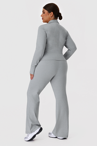 Plus Size Women's Two-Piece Set:Stand Collar Jacket Yoga Flare Pants