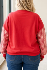 Plus Size Women Fall Gingham Patchwork Mock Neck Sweatshirt