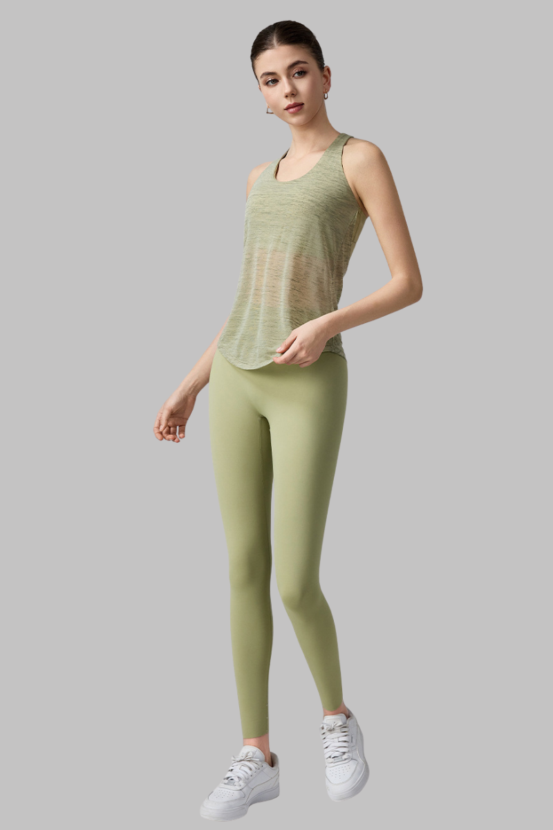 Women's Set:Faux Two-Piece Crisscross Back Tank Top+Leggings