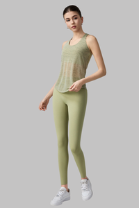 Women's Set:Faux Two-Piece Crisscross Back Tank Top+Leggings