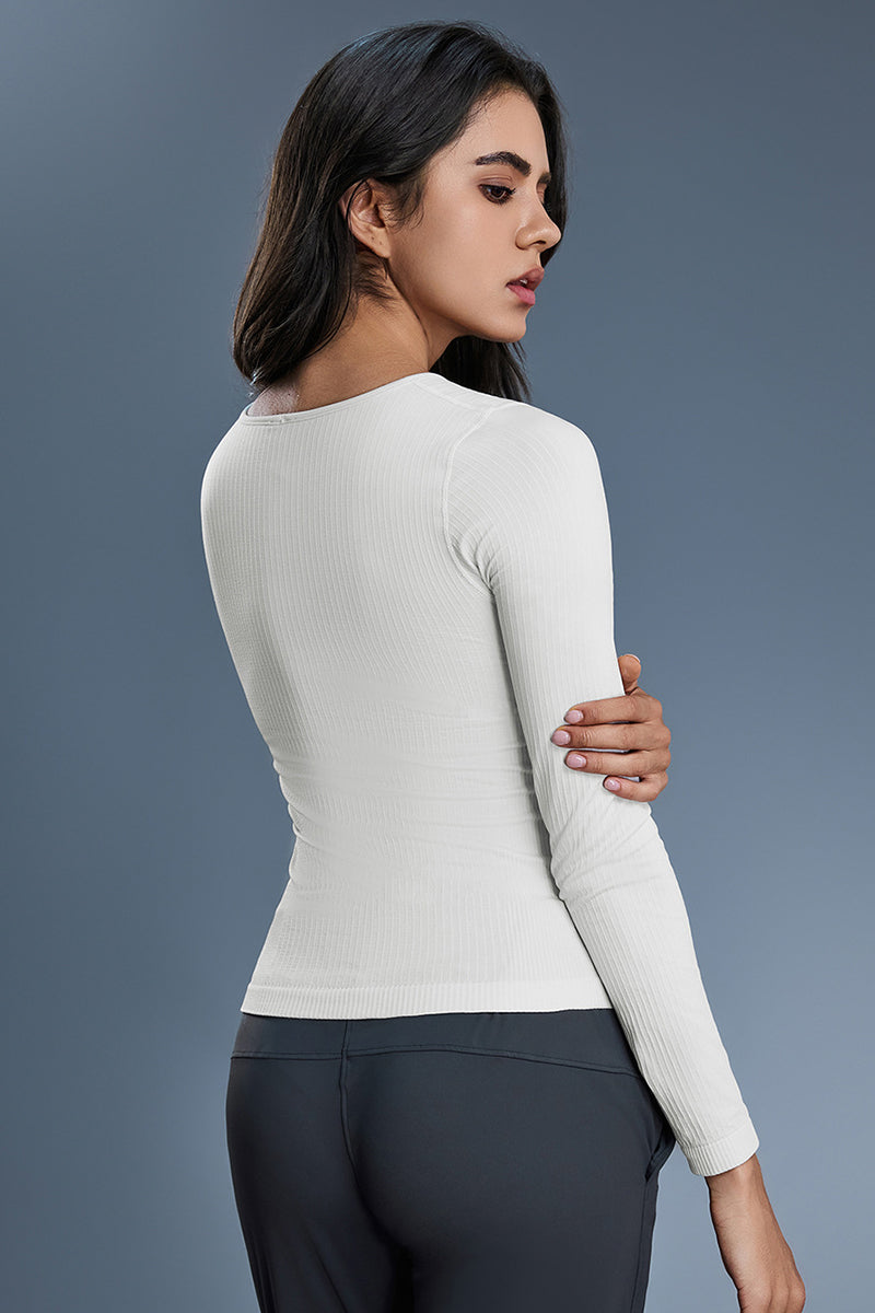 Women Square-Neck Built-in Bra Slim-Fit Workout Long Sleeves