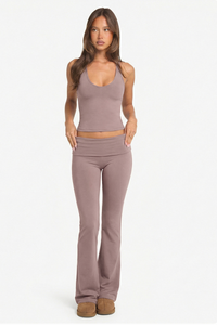 Women's Athletic Set:Halterneck Tank Top And Flare Pants