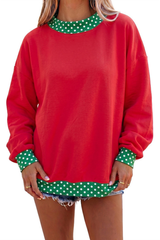 Women's Fall Polka Dot Color Block Mockneck Sweatshirt