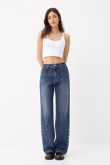 Women's High Waist Side Studded Wide Leg Jeans