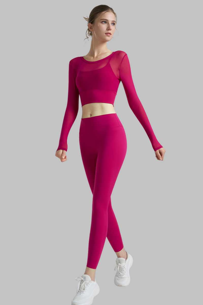 Women's Yoga Sets:Faux Two-Piece Long Sleeve Top And Legging