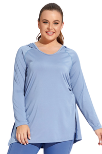 Plus Size Women's Side Pleated Long Sleeve Hooded Cover Up