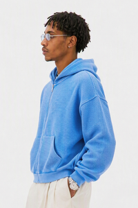 Men's Fall Vintage Washed Waffle Full Zip Up Hooded Jacket