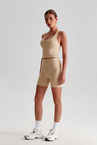 Women Solid Naked Sensation Yoga Set: High-Waisted Sculpting Shorts + Crisscross Back Support Bra