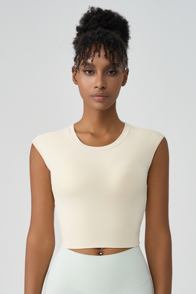 Women's Crew Neck Pleated-Back Open Sports Tank Top