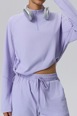 Women's Fall Half-Zip Drawstring Hem Mock Neck Athletic Top