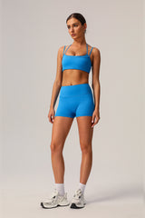 2 Pcs Set High Elastic Thin Strap Halter Neck Fitness Running Sports Bra + Push-Up Shorts
