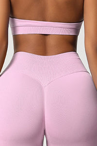 Women Seamless Knit Yoga Set: Halter Back Sports Bra + Sculpting Leggings