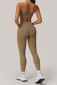 Women Gold Foil Fabric Sports Bras + Yoga Sports Leggings
