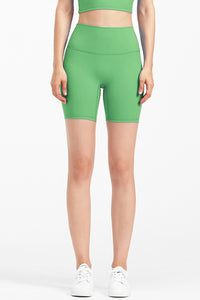 Solid High-Waisted Stretch Sports Shorts