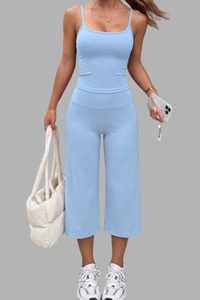 Women's Thin Strap Cami And Wide-Leg Capri Pants  Sports Set