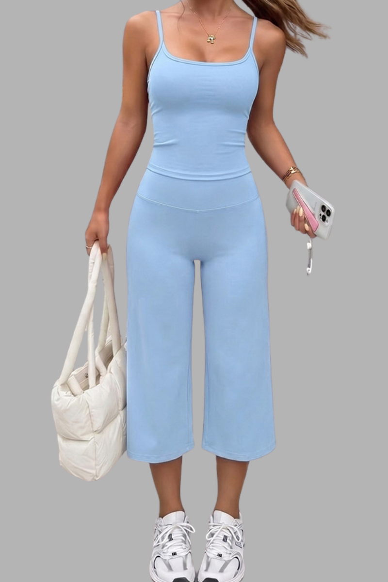 Women's Thin Strap Cami And Wide-Leg Capri Pants  Sports Set