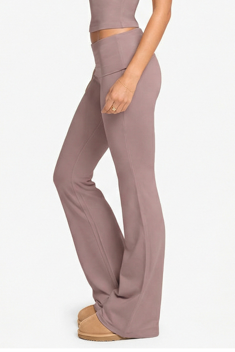 Women's Athletic Fold-Over Slim Fit Stretchy Flare Pants