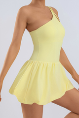 Women's One Shoulder Cutout Waist Cinched Tennis Mini Dress