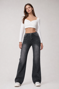 Women's Vintage Wash Stretch Straight Leg Jeans