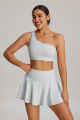Women's Two-Piece Set: One-Shoulder Sports Bra & Tennis Skirt