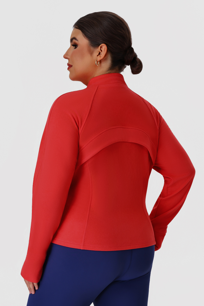 Plus Size Women's Fleece Cropped Fitted Stand Collar Jacket