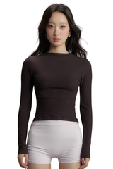 Women's Fall Ribbed Crew Neck Cropped Long Sleeve Top