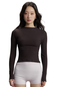 Women's Fall Ribbed Crew Neck Cropped Long Sleeve Top
