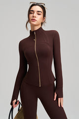 Women Slim-Fit High-Neck Finger-Loop Yoga Long Sleeve