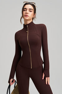 Women Slim-Fit High-Neck Finger-Loop Yoga Long Sleeve